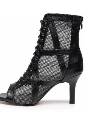 Burju Dance- Xiomara Open Toe Cross Design Fishnet Mesh Ankle Boots